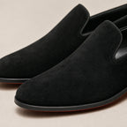 Suede Loafers Slip On Black – Fabric and Detail Close-Up