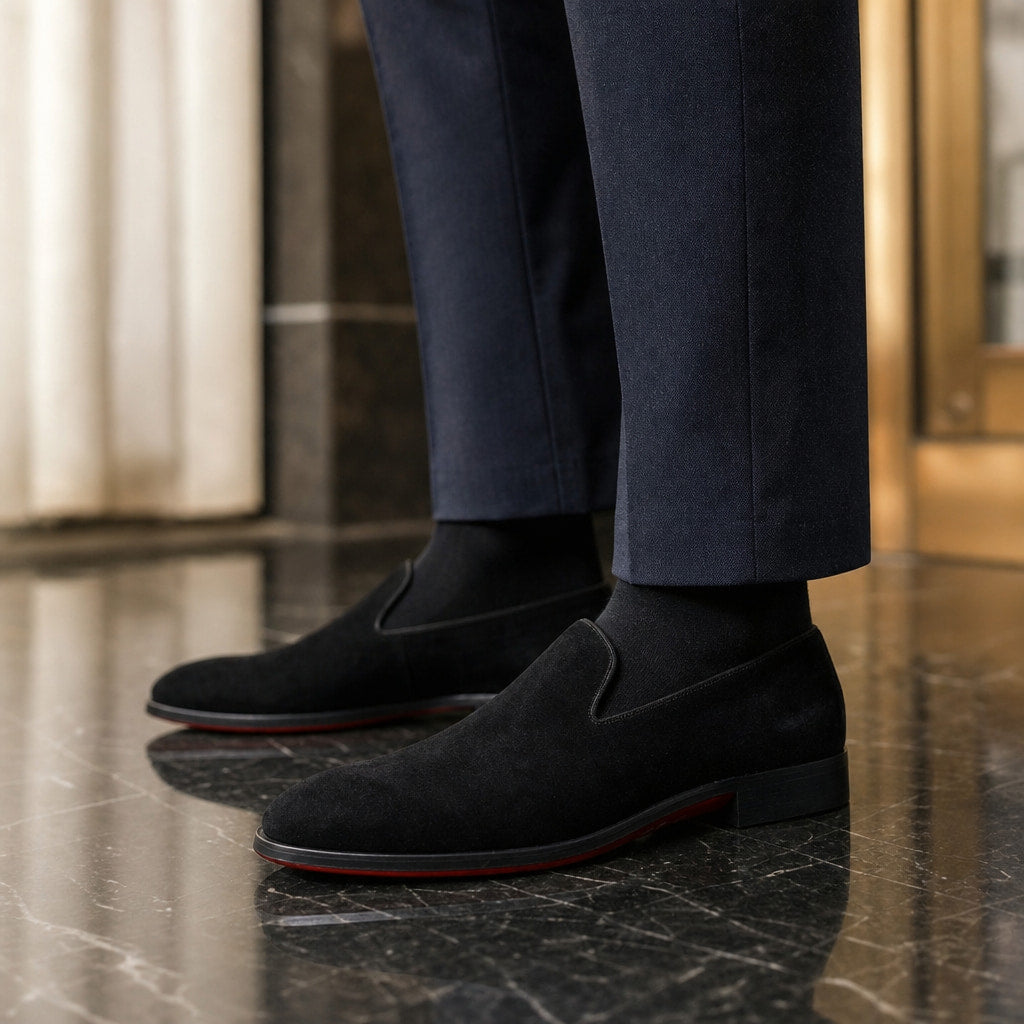 Suede Loafers Slip On Black – Styled Editorial Shot