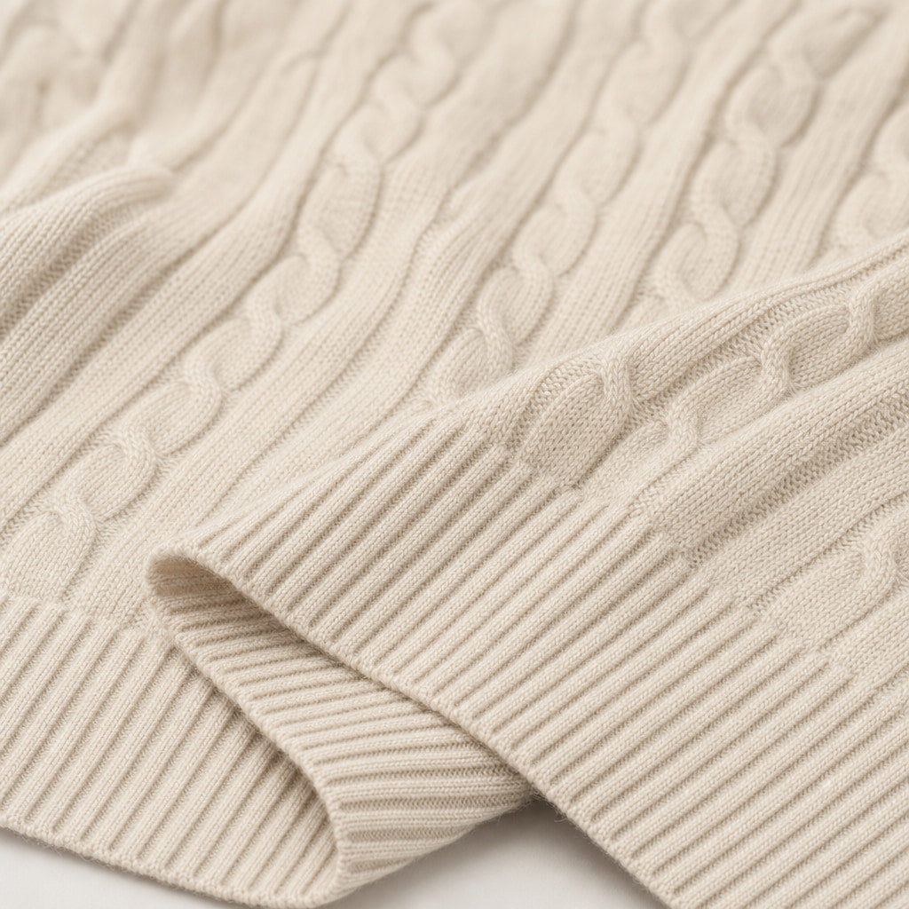 Camogli Cable Knit Crewneck Champagne – Fabric and Detail Close-Up