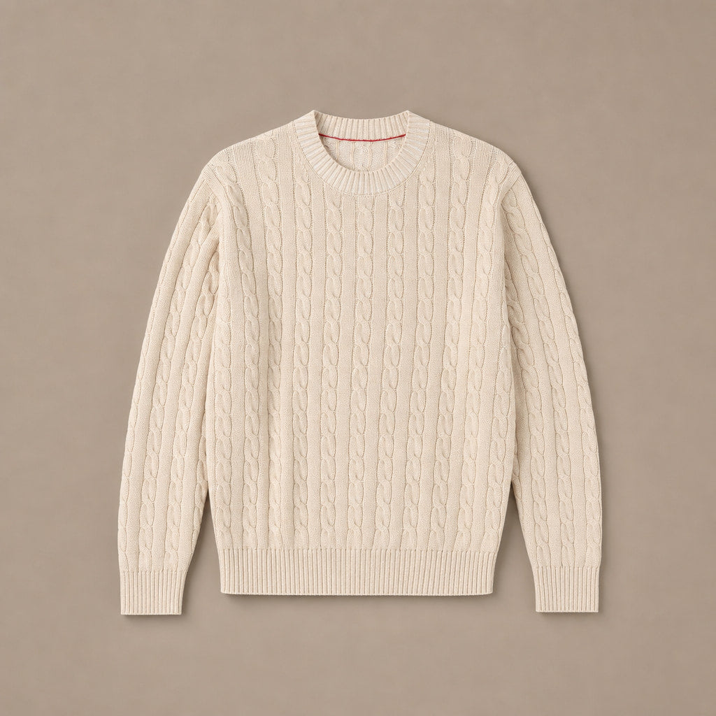 Camogli Cable Knit Crewneck Champagne – Product Photo