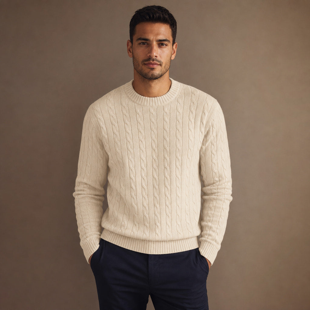 Camogli Cable Knit Crewneck in Champagne – Tarlano Premium Menswear