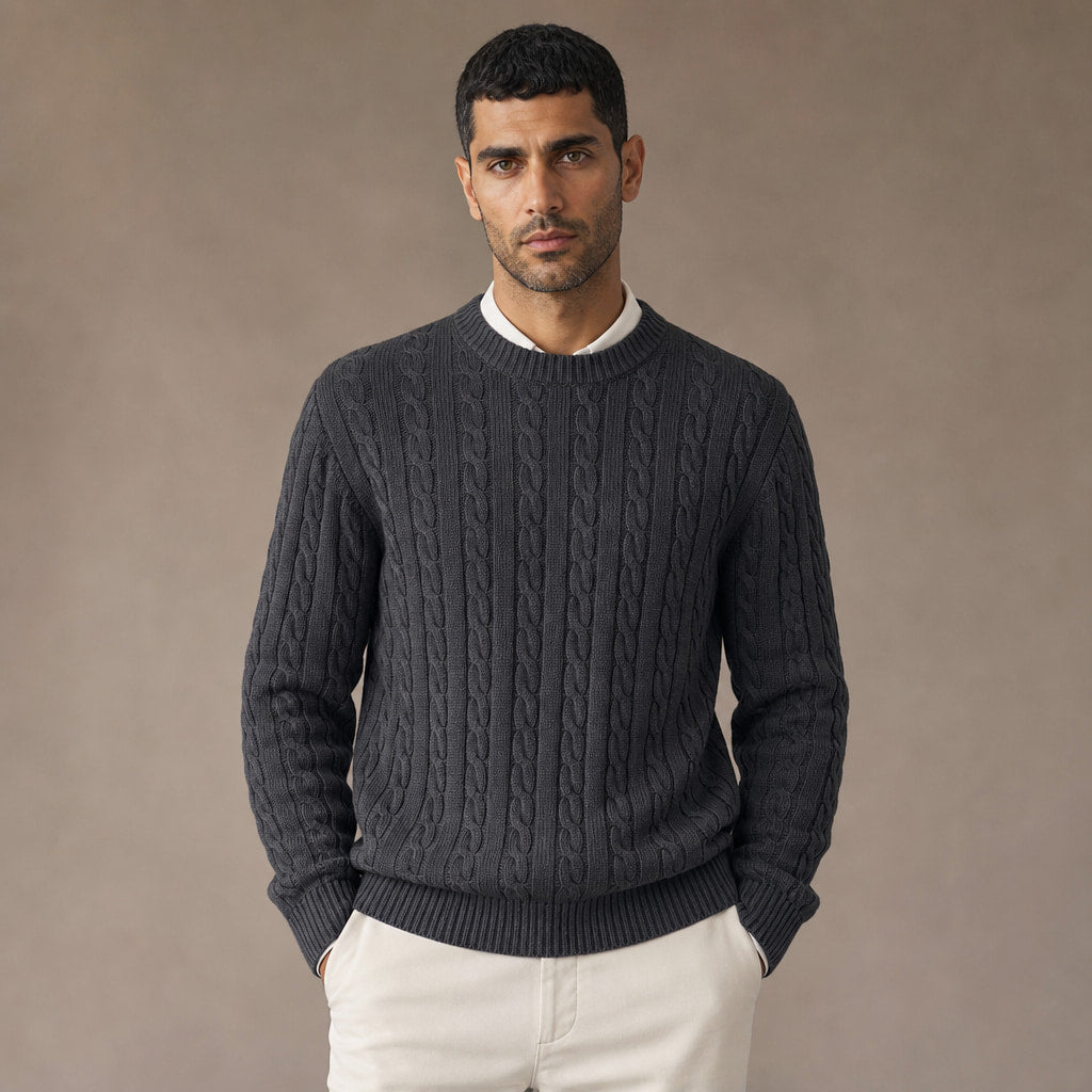 Camogli Cable Knit Crewneck in Dark Gray – Tarlano Premium Menswear