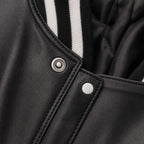 Campio Varsity Black Leather Jacket For Men Black – Fabric and Detail Close-Up