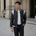 Campio Varsity Black Leather Jacket For Men Black – Styled Editorial Shot