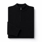 Quarter Zip Sweater Cashmere Blend Soft Knit Black – Product Photo