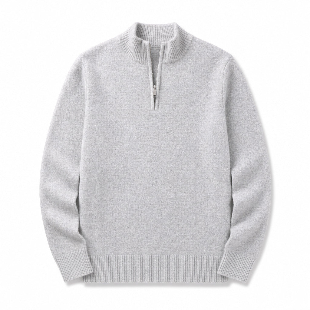 Quarter Zip Sweater Cashmere Blend Soft Knit Gray – Product Photo