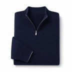 Quarter Zip Sweater Cashmere Blend Soft Knit Navy – Product Photo