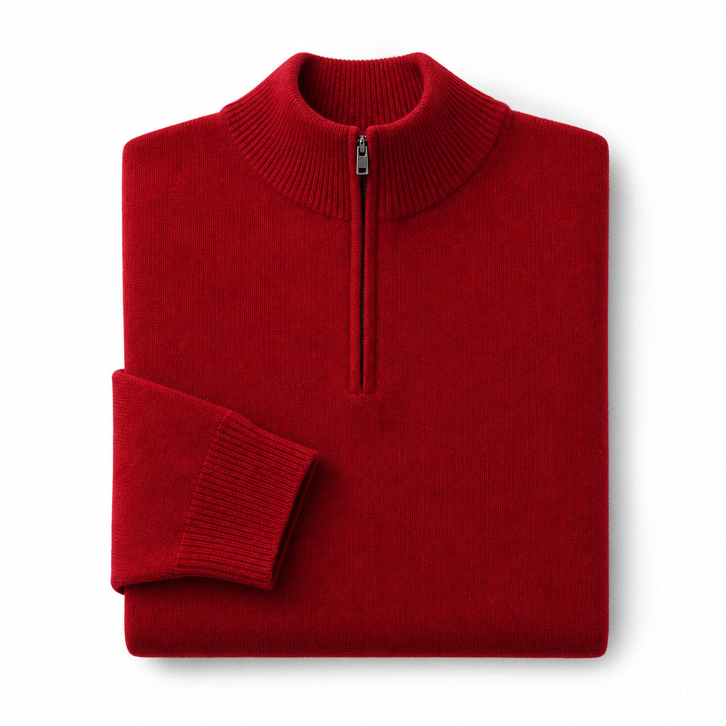 Quarter Zip Sweater Cashmere Blend Soft Knit Red – Product Photo