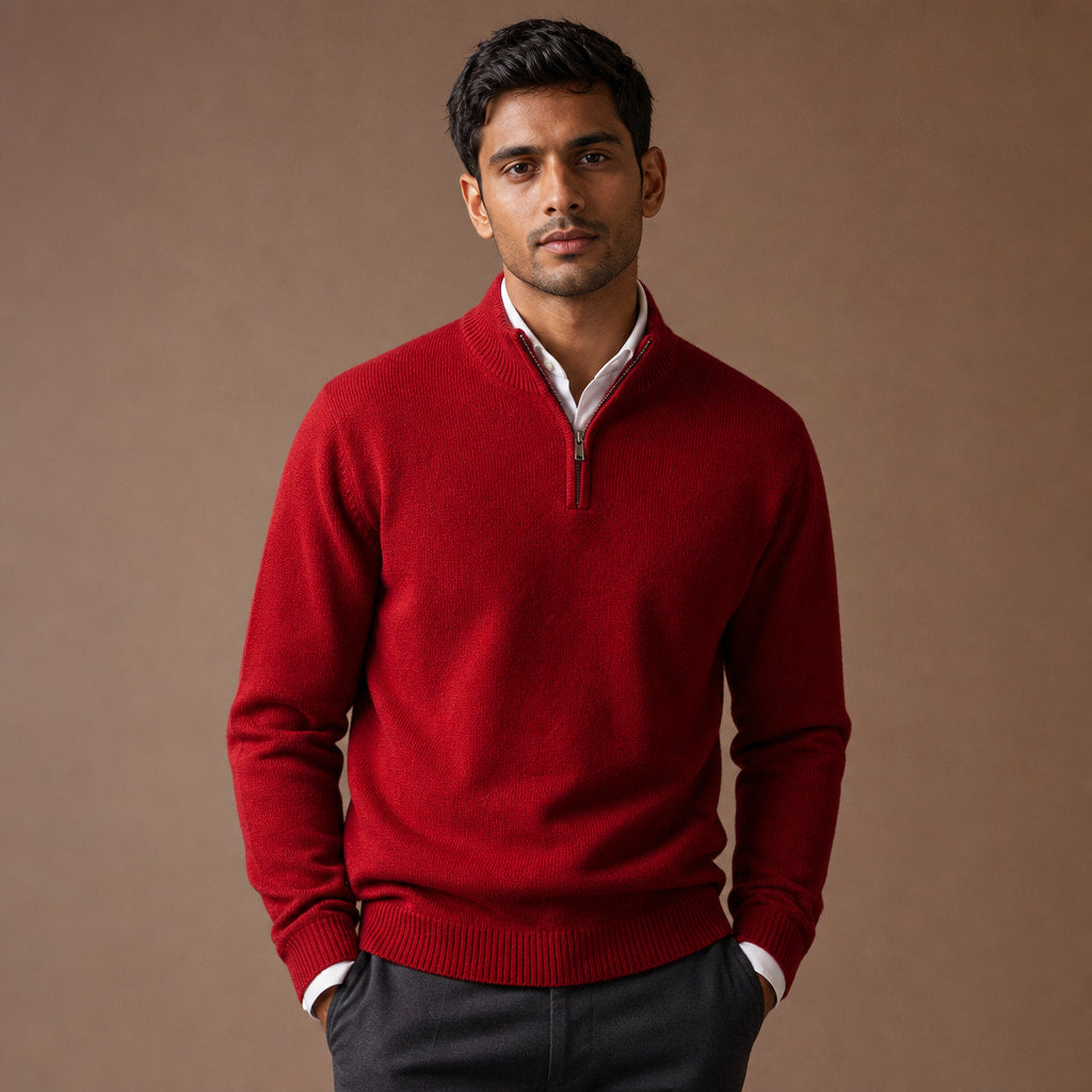 Quarter Zip Sweater Cashmere Blend Soft Knit in Red – Tarlano Premium Menswear