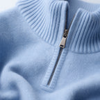 Quarter Zip Sweater Cashmere Blend Soft Knit Sky Blue – Fabric and Detail Close-Up