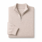 Quarter Zip Sweater Cashmere Blend Soft Knit Taupe – Product Photo