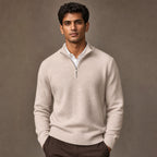 Quarter Zip Sweater Cashmere Blend Soft Knit in Taupe – Tarlano Premium Menswear