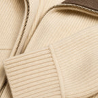Cardigan Mock Neck Full Zip Knit Beige – Fabric and Detail Close-Up