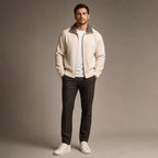 Cardigan Mock Neck Full Zip Knit Beige – Full Look