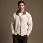 Cardigan Mock Neck Full Zip Knit in Beige – Tarlano Premium Menswear