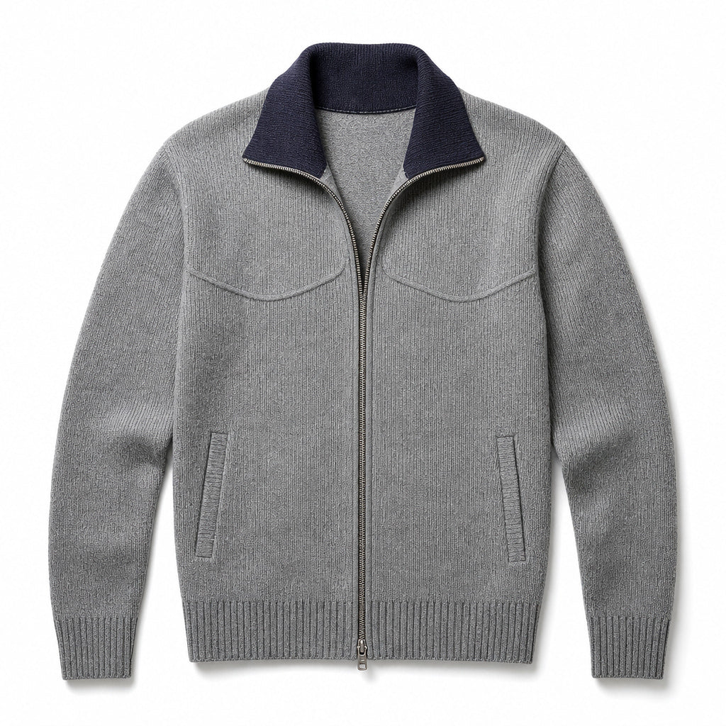 Cardigan Mock Neck Full Zip Knit Gray – Product Photo