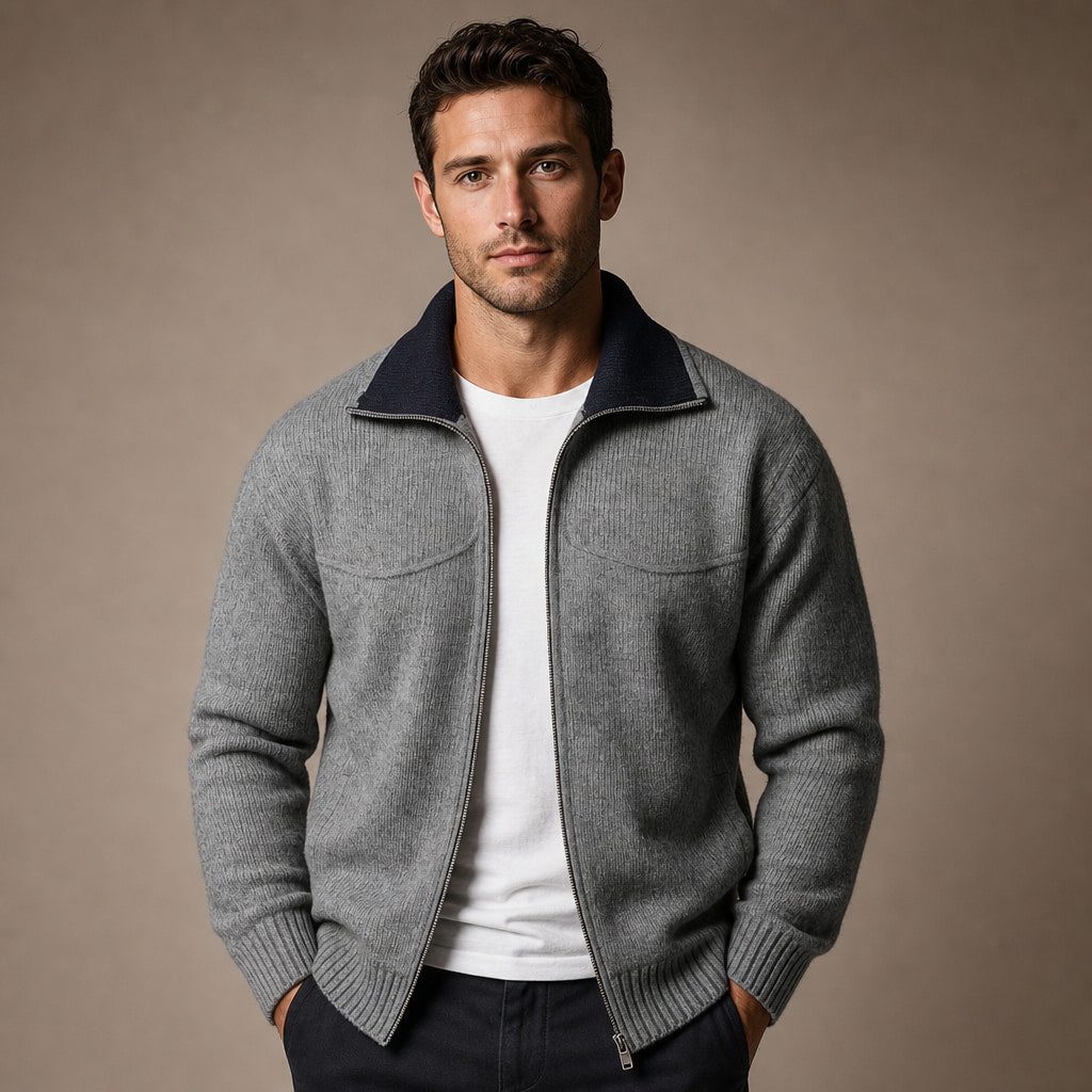 Cardigan Mock Neck Full Zip Knit in Gray – Tarlano Premium Menswear