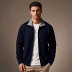 Cardigan Mock Neck Full Zip Knit in Navy Blue – Tarlano Premium Menswear