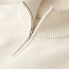 Quarter Zip Sweater Striped White White – Fabric and Detail Close-Up