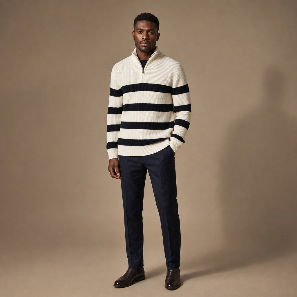 Quarter Zip Sweater Striped White White – Full Look