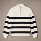 Quarter Zip Sweater Striped White White – Product Photo