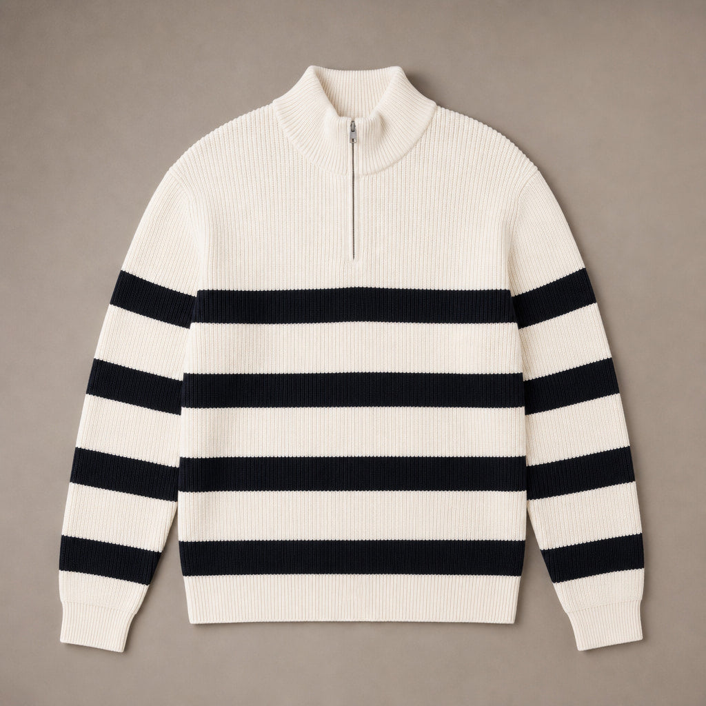 Quarter Zip Sweater Striped White White – Product Photo