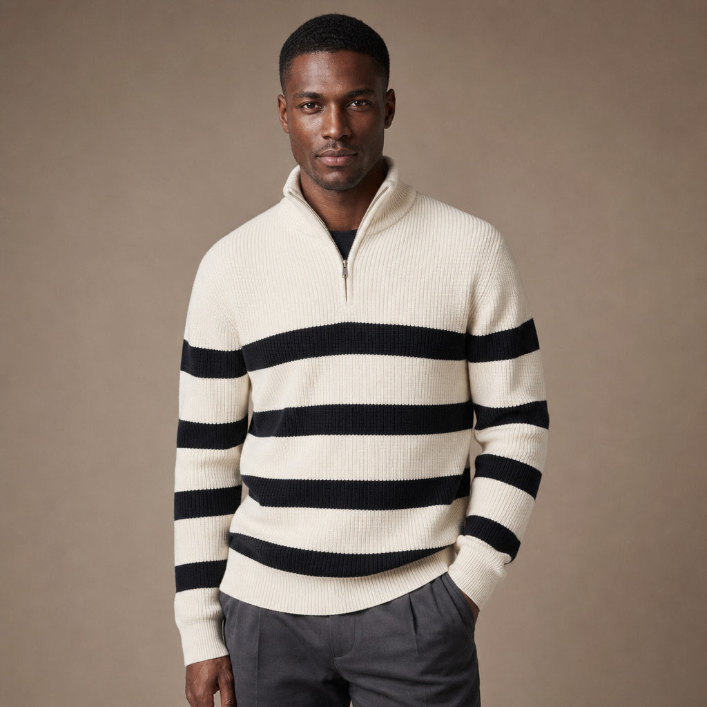 Quarter Zip Sweater Striped White in White – Tarlano Premium Menswear