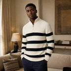 Quarter Zip Sweater Striped White White – Styled Editorial Shot