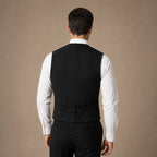 Herringbone Waistcoat Single Breasted Black – Side Angle View