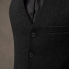 Herringbone Waistcoat Single Breasted Black – Fabric and Detail Close-Up