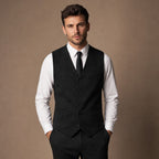 Herringbone Waistcoat Single Breasted Black – Full Look