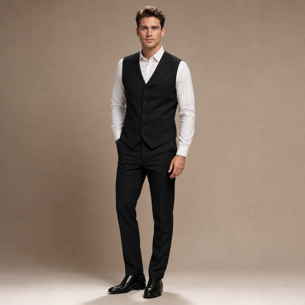 Herringbone Waistcoat Single Breasted in Black – Tarlano Premium Menswear