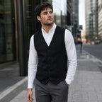 Herringbone Waistcoat Single Breasted Black – Styled Editorial Shot