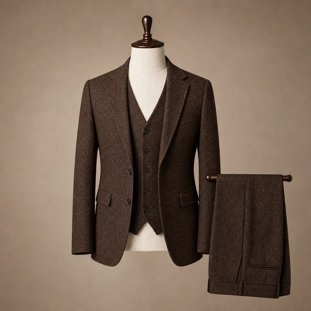 Herringbone Waistcoat Single Breasted Brown – Product Photo