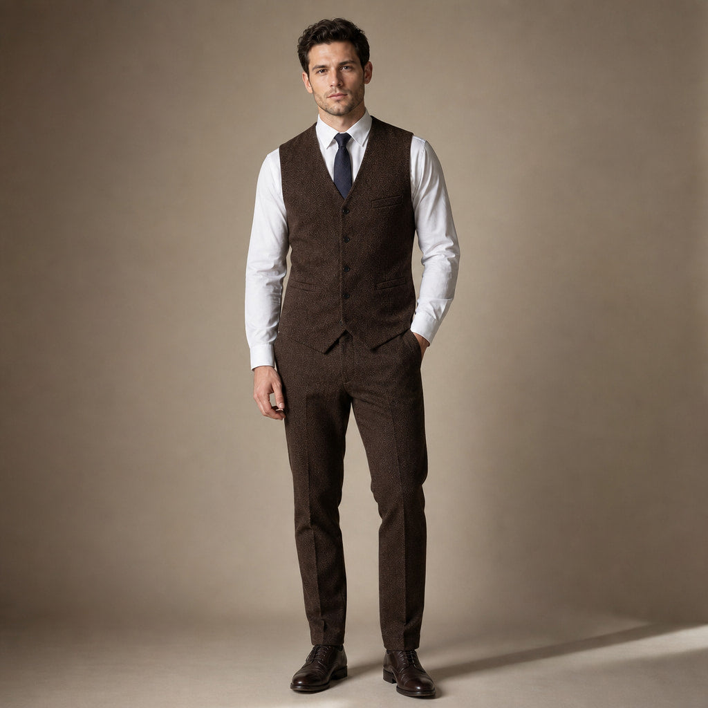 Herringbone Waistcoat Single Breasted in Brown – Tarlano Premium Menswear