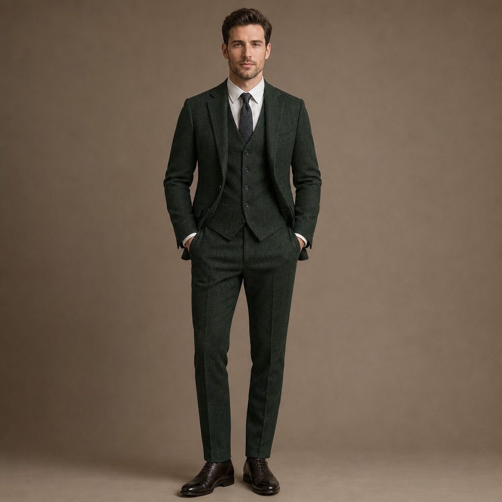 Herringbone Waistcoat Single Breasted in Dark Green – Tarlano Premium Menswear