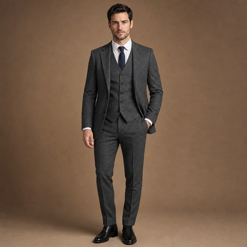 Herringbone Waistcoat Single Breasted in Dark Grey – Tarlano Premium Menswear