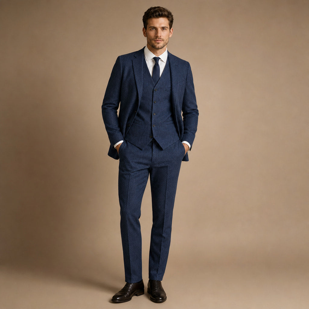 Herringbone Waistcoat Single Breasted in Navy – Tarlano Premium Menswear