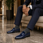 Loafer Shoes Leather Slip On Blue – Side Angle View