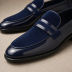 Loafer Shoes Leather Slip On Blue – Fabric and Detail Close-Up