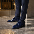 Loafer Shoes Leather Slip On Blue – Styled Editorial Shot