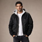 Hooded Bomber Jacket Multi-Pocket Military Style Black – Product Photo