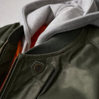 Hooded Bomber Jacket Multi-Pocket Military Style Military Green – Fabric and Detail Close-Up