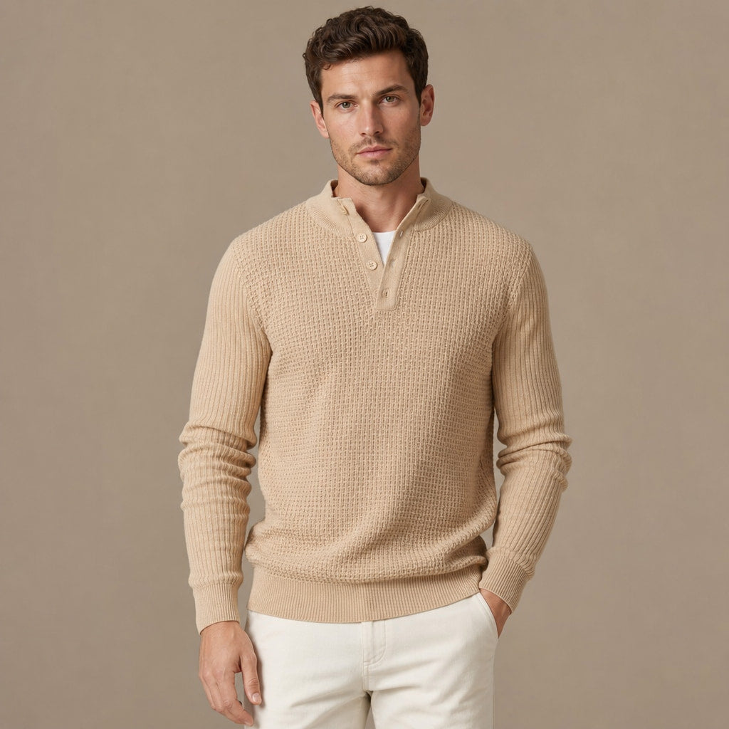Henley Sweater Mock Neck Waffle Knit in Apricot – Tarlano Premium Menswear