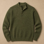 Henley Sweater Mock Neck Waffle Knit Army Green – Product Photo