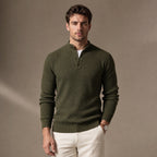 Henley Sweater Mock Neck Waffle Knit in Army Green – Tarlano Premium Menswear