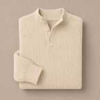 Henley Sweater Mock Neck Waffle Knit Beige – Product Photo
