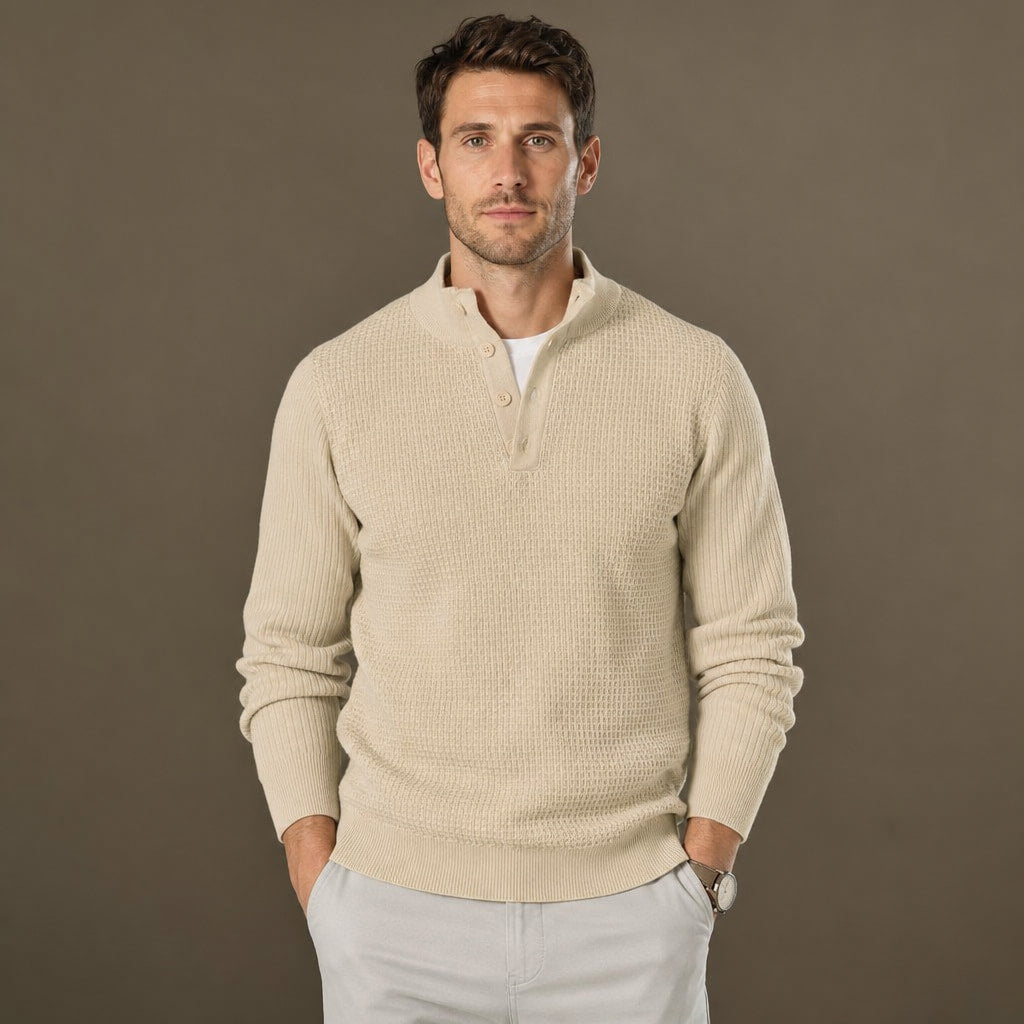 Henley Sweater Mock Neck Waffle Knit in Beige – Tarlano Premium Menswear