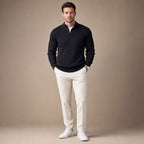 Henley Sweater Mock Neck Waffle Knit Black – Full Look