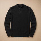 Henley Sweater Mock Neck Waffle Knit Black – Product Photo